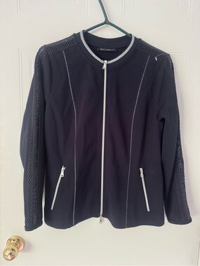 Betty Barclay Black Zip-Front Jacket with Mesh Sleeves
